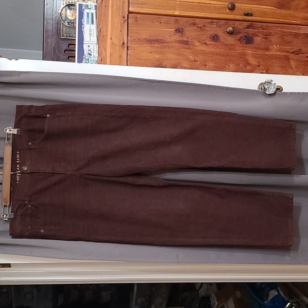 American Eagle 90s Straight Womens Brown Corduroy Pants Pockets Stretch 16 EUC